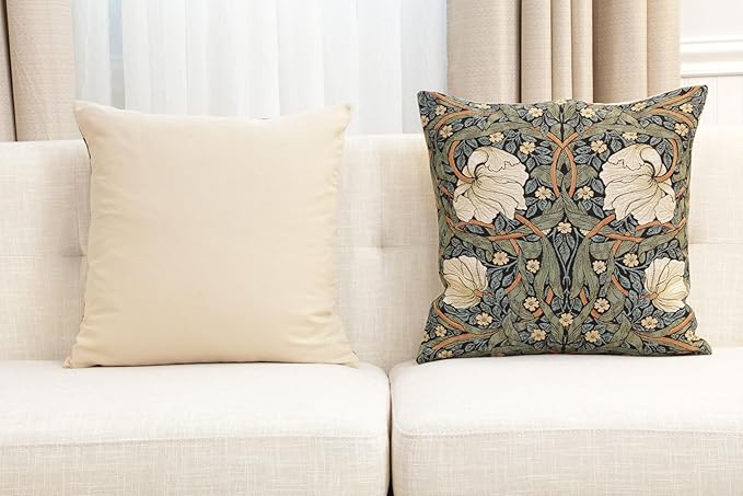 Charlotte Home Furnishings Pimpernel Blue Green Floral Throw Pillow Cover 18” x 18” – Double-Sided Tapestry Cushion Cover for Sofa, Couch, or Bed | 100% Cotton European Jacquard Woven