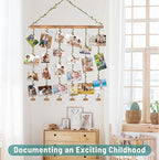 Wooden Hanging Photo Display Pictures Holders with 30 Clips,Picture Collage Frames for Wall,Suitable for Home Office Nursery Bedroom Room Dorm-Carbonized Black