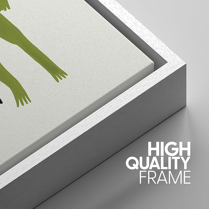 SIGNWIN Framed Canvas Print Wall Art Whimsical Frog Humorous Green Frog Photography Modern Art Minimalist Black and White for Living Room, Bedroom, Office - 16"x24"x3 White