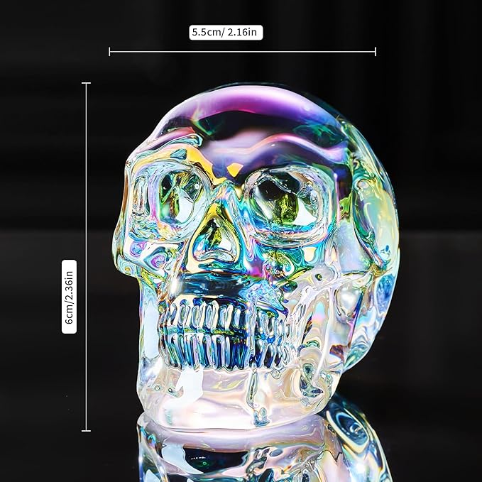 Crystal Halloween Skull Skeleton Decor, Glass Skull Gifts for Men Home Decorations with Gift Box, Art Glass Day of The Dead Skull Halloween Paperweights Collectibles (Clear)