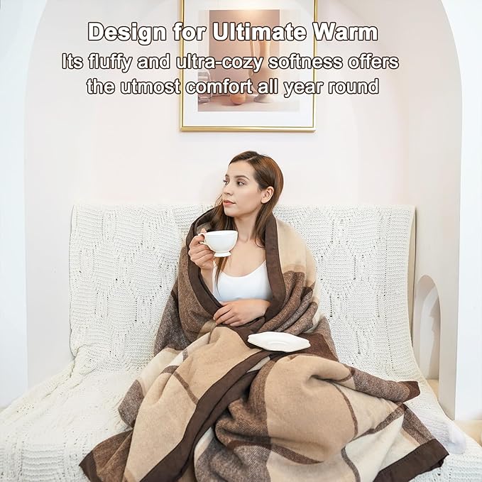 YOUR MOON 100% Pure Wool King Size, Australian Organic Natural Wool Blankets, Hypoallergenic Blanket for Bed, Medium Weight(Coffee, 90 * 108)