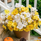 Fall Flowers Fake Flowers Mums for Outdoors Autumn Decoration, 6 Bundles Artificial Flowers Faux Silk Plants Realistic UV Resistant for Outside Planter Patio (Fall Yellow White)