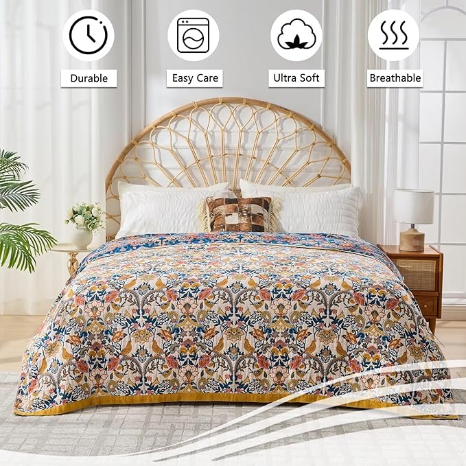 Boho Throw Blanket Reversible Cotton Bohemian Tapestry,100% Cotton Throw Blanket for Couch,Sofa,Chair,Lightweight Summer Quilt Soft 4-Layer Muslin Blanket for Farmhouse,Picnic Decor 50"x60"