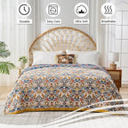 Boho Throw Blanket Reversible Cotton Bohemian Tapestry,100% Cotton Throw Blanket for Couch,Sofa,Chair,Lightweight Summer Quilt Soft 4-Layer Muslin Blanket for Farmhouse,Picnic Decor 50"x60"