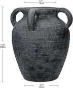 Handmade Flower Vase, 12" Tall Terracotta Vase, Vintage Black Ceramic vase, Rustic Antique Decor with 3 Handles, Wide Mouth, Matte Finish for Home Office Resto Café Décor