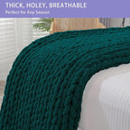 Bigacogo Chunky Knit Throw Blanket for Couch, 51x63 inches, 100% Hand Knitted with Thick Jumbo Chenille Yarn, Cozy Soft Large Rope Knot Cable Crochet Blankets for Sofa Bed Living Room, Dark Green