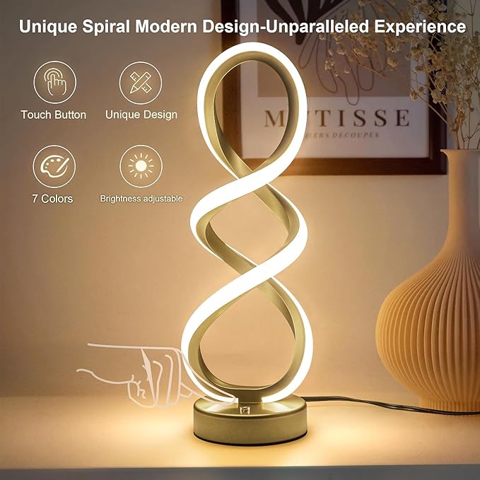 Modern Adebime RGB Table Lamp with 10 Light Modes - Unique Touch Dimmable Design for Bedside or Living Room - Available in 7 Colors, Gold