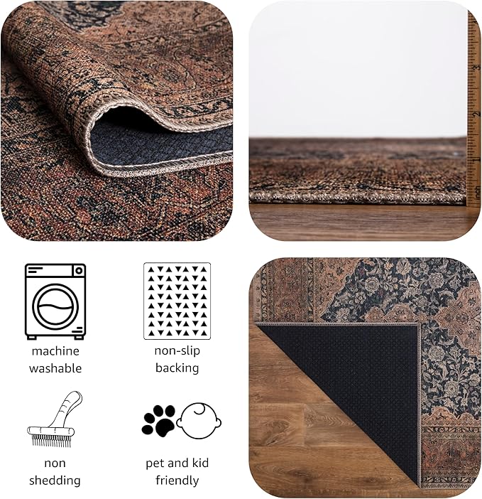 Keen Home Design 9x12 Rug - Machine Washable Area Rug with Non-Slip Backing, Ideal for Living Room, Dining Room, Bedroom - Vintage, Easy Clean, Durable, Low Pile Rug - (9' x 12')