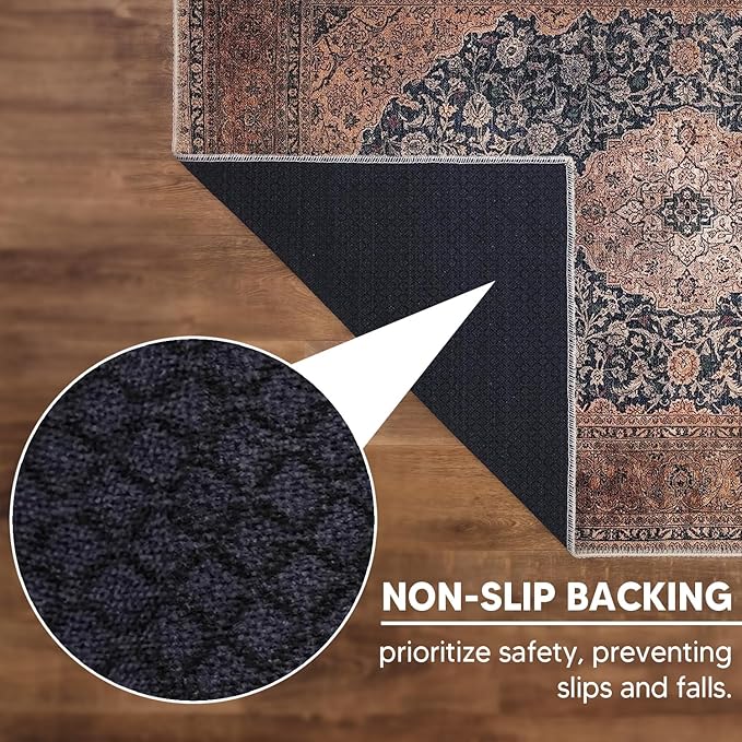 Keen Home Design 8x10 Rug - Machine Washable Area Rug with Non-Slip Backing, Ideal for Living Room, Dining Room, Bedroom - Vintage, Easy Clean, Durable, Low Pile Rug - (8' x 10')