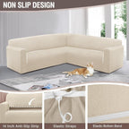 HDCAXKJ Sectional Couch Cover L Shape Stretch Sofa Covers Washable Jacquard Corner Couch Slipcover Non Slip Sectional Slip Cover U Shaped Furniture Protector for Pets Dogs (Light Beige, X-Large)
