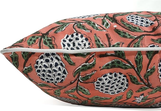 Ridhi Dark Salmon Pink Block Print Cotton Canvas Throw Pillow Covers for Decorative Couch Pillows for Living Room, Chic Boho Cute Outdoor Valentine Pillows Covers Gifts 20x20 Inches