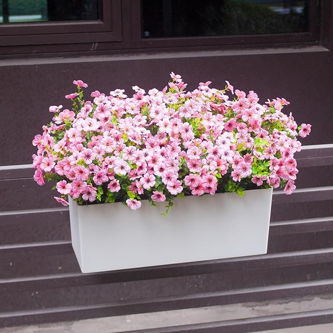 Pink Artificial Outdoor Flowers 12 Bundles Vibrant Wild Flowers Silk Daisy Faux Floral Plants Arrangements for Porch, Yard, or Flower Bed Decor (Pink Daisy)