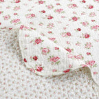 Cozy Line Home Fashions Pink Rose Garden Floral 100% Cotton Reversible Coverlet Bedspread Quilt Bedding Set (Ivory Rose, Queen - 3 Piece)