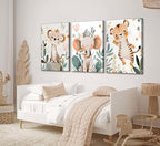 3 Pcs Safari Animals Nursery Canvas Wall Art Jungle Animals Cheetah Elephant Tiger Kids Room Illustration Pictures Wall Decor Posters Print Artwork for Classroom Boy's Girl's Room Bedroom