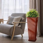 KOL 28''H. Tall Galvanized Steel Glazed Planter with Saucer, Set of 2, Planter Pots with Insert for Indoor & Outdoor Use, Decorative Flower Plant Pots for Front Porch, Patio, Deck - Reddish Brown