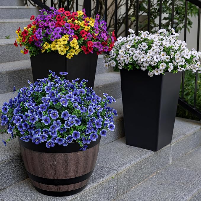 20 Bundles Artificial Flowers for Outdoor Fake Plants for Spring Decoration,Faux Eucalyptus Flowers for Planter UV Resistant Lifelike for Home Porch Garden（4 Color）