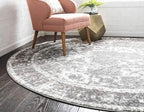 Unique Loom Rosso Collection Vintage, Traditional, Bohemian, Geometric, Distressed, Southwestern Area Rug (4' 0 x 4' 0 Round, Gray/Ivory)
