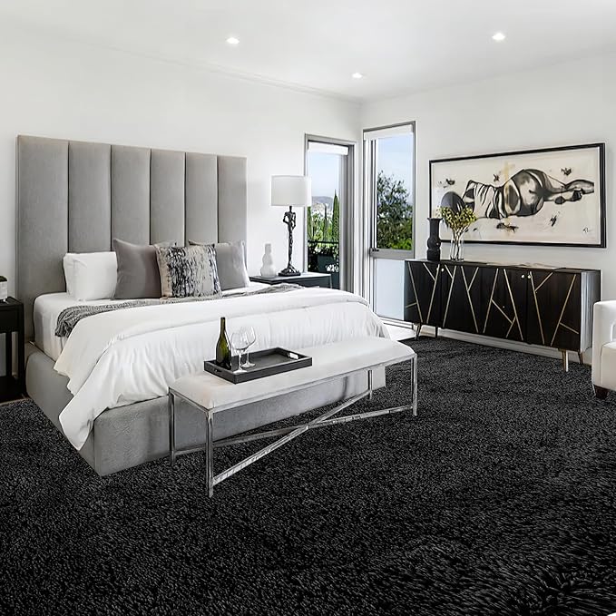 Area Rug Living Room 10x12: Black Shag Rug for Living Room Bedroom - Large Area Rug 10 X 12 Soft Plush Shaggy Fuzzy Carpet for Bedroom Modern Indoor.