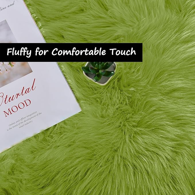 Goolela Area Rugs for Living Room Shag Rug 8x10 Bedroom Bedside Rug Green Washable Furry Faux Fur Rug Soft Fuzzy Sheepskin Rug Rectangle