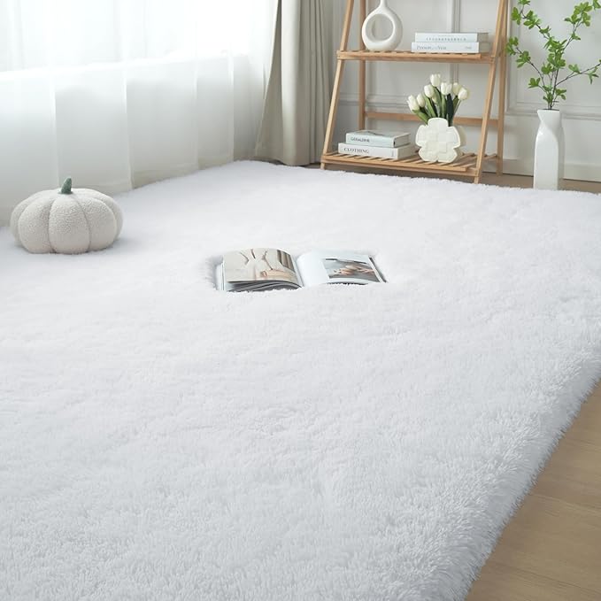 White Shag Area Rug 9x12: Large Fluffy Rug for Living Room - Big Plush Fuzzy Carpet(White, 9x12 Feet)