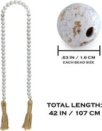 Farmhouse Wood Bead Garland Home Decor, Natural Wooden Garland for Tiered Tray, Decorative Tassel for Tier Tray, Rustic Beads Centerpiece Boho Table Decor, Beaded Accent White Washed