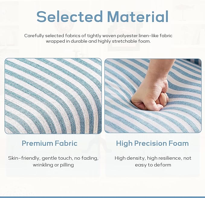 HUIMO Linen Fabric Accent Chair, Mid-Century Modern Armchair with Solid Wood Legs, Single Sofa Chair,Upholstered Reading Club Chair (1, Blue and White Stripe)