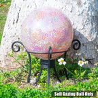 VCUTEKA Gazing Ball, Iridescent Crackled Glass Mosaic Gazing Balls Sphere for Garden Lawn Outdoor Ornament Yard Decorative, 10-Inch, Pink