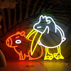 LISIGNVE Capybara Pelican Neon Sign for Wall Decor Funny Capybara Led Neon Light Sign Pelican Neon Light for Children's Room Kindergarten Bedroom Zoo Art Wall Decor(16.5”*12.6”)
