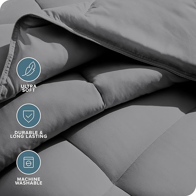 Bare Home Duvet Insert Comforter - Twin/Twin Extra Long - 8 Duvet Loops - Goose Down Alternative - Ultra-Soft - Premium 1800 Series - All Season Warmth - Bedding Comforter (Twin/Twin XL, Grey)