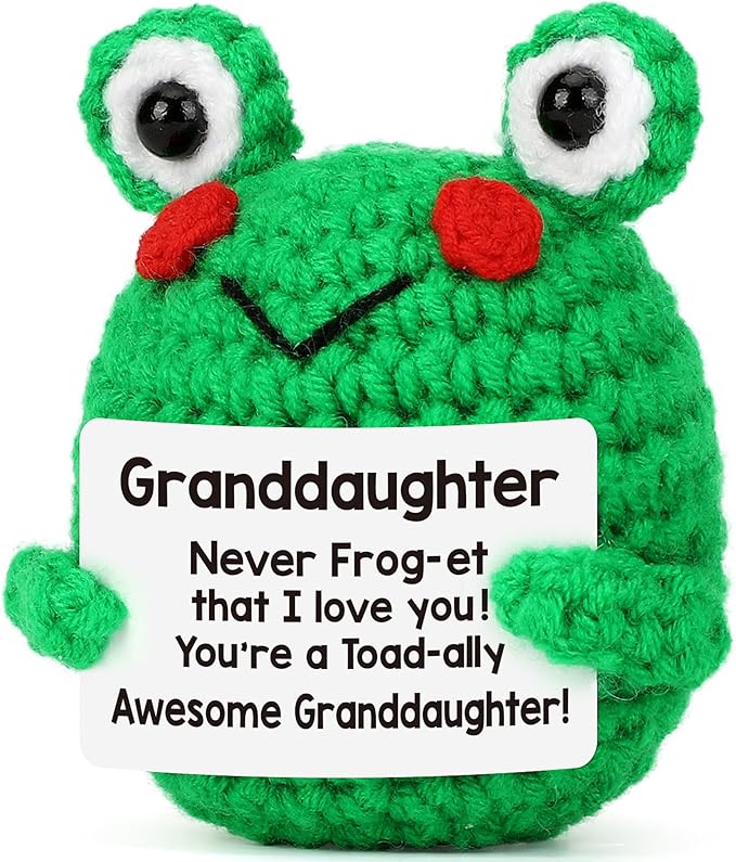 LEJIAJINW Gifts for Her Christmas Birthday, from Grandma Grandpa to My Christmas, Funny Encouragement Affirmation Positive Gift for Her, Handmade Crochet Frog Stocking Stuffer Valentine