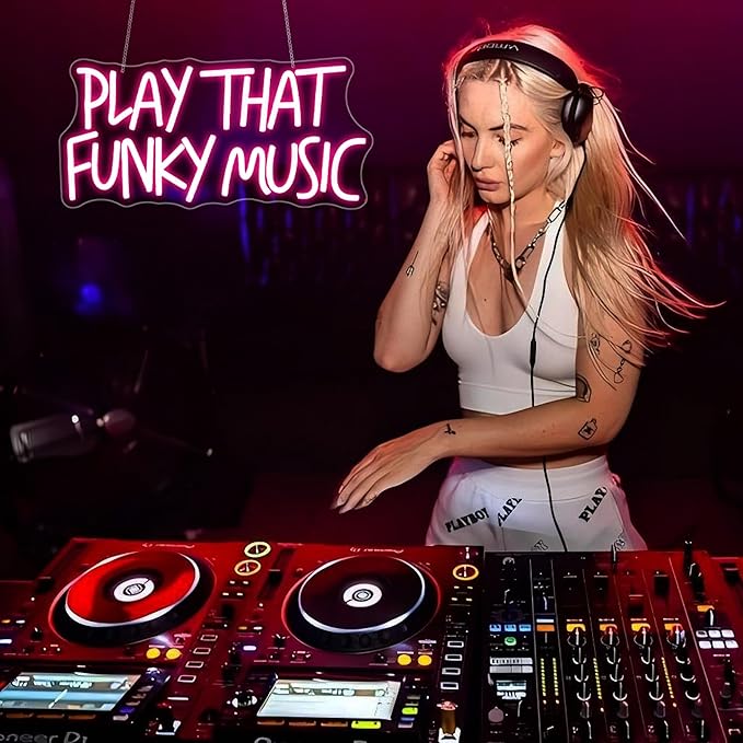 Neon Sign, Play That Funky Music Neon Signs for Wall Decor Neon Pink LED Signs Room Neon Light Up Signs Home Decor for Business Bedroom Club Party Bars Shop USB Operated