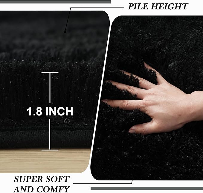 Shag Rugs 8x10 Living Room: Shag Area Rug for Bedroom - Black Large Fluffy Soft Carpet (Black, 8x10 Feet)…
