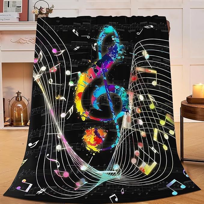 Music Blanket for Girls Women Music Notes Lovers Gifts for Boys Men Lightweight Fuzzy Throw Blanket Cozy Plush Flannel Fleece Blankets for Bed Decor 40"x50"