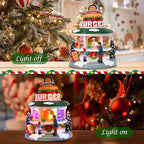 Vigdur Christmas Village Houses - Animated Hamburger Shop with LED Lighted and 8 Xmas Songs, Christmas Animation Village Indoor Holiday Tabletop Decorations for Home Tabletop Gift