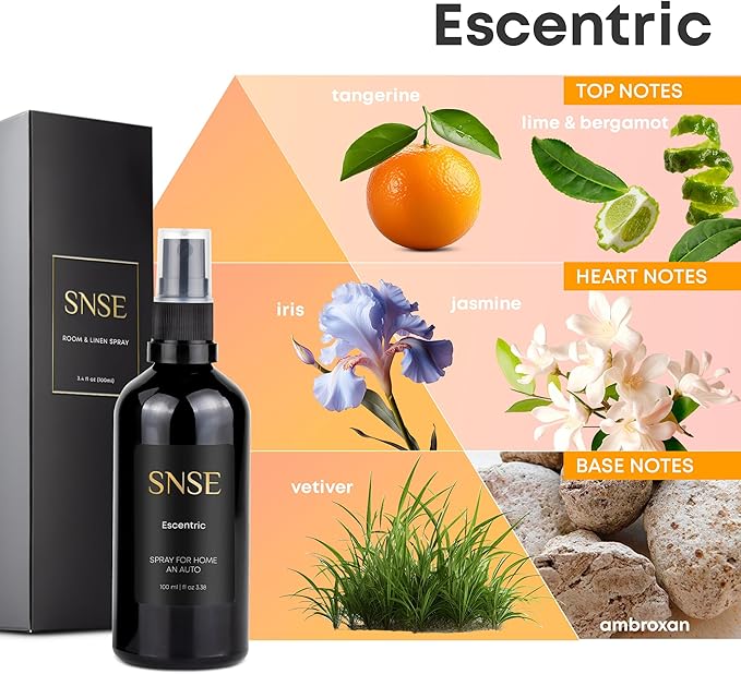 SNSE Escentric Spray for Home and Auto | 3.38 oz | Scent Spray for Home, Textiles, Linens, Auto