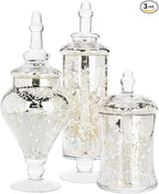 MyGift Set of 3 Silver Mercury Glass Apothecary Jars, Weddings Centerpiece Candy Buffet