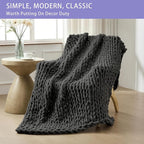Bigacogo Chunky Knit Throw Blanket for Couch, 40x60 inches, 100% Hand Knitted with Thick Jumbo Chenille Yarn, Cozy Soft Large Rope Knot Cable Crochet Blankets for Sofa Bed Living Room, Dark Grey