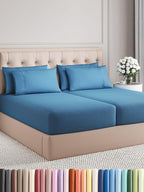 Split King Bed Sheet Set - 7 Piece Split King Bed Sheet Set - Soft Hotel Luxury Bedding - Cooling, Comfy & Breathable - 1 Flat & 1 Fitted & 4 Pillowcases w/ Deep Pockets - Wrinkle Free - Denim Blue