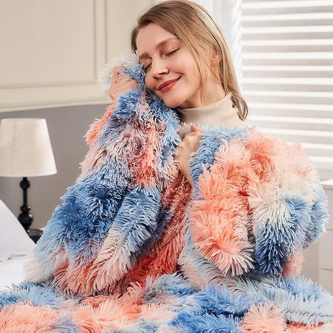 GONAAP Fuzzy Faux Fur Throw Blanket Twin Size Tie-dye Sunset Super Soft Cozy Plush Fuzzy Shaggy Blanket for Couch Sofa Bed (Tie-dye Sunset, Twin(60"x80"))