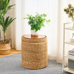 Wimarsbon Round Pouf Ottomans, Handwoven Natural Water Hyacinth Seagrass Pouffe,Outdoor Rattan Stool Accent Seat, Bohemian Coastal Home Decor (Cattail Nested Set-Natural)