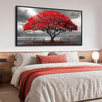 AJAZIKO Red Wall Art - Modern Framed Wall Art for Living Room - Red Tree Black and White Landscape Canvas Prints Posters & Prints for Home Office Bedroom Decorations - Large Wall Pictures 29×58IN