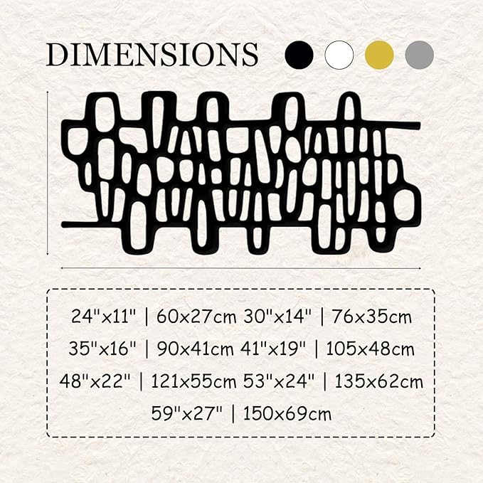 Abstract Geometric Metal Wall Art, Modern Circles Metal Decor, Minimalist Line Art, Long Narrow Sign, Luxury Modern Artwork for Living Room, Farmhouse, Office (White, 24"x11" | 60x27cm)