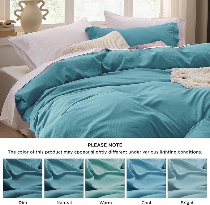 Bedsure Teal Duvet Cover Full Size - 3 Pieces Prewashed Extra Soft Cotton-Like Bedding Set, Includes 1 Duvet Cover 80x90 Inches with Zipper Closure & 2 Pillow Shams, Comforter Not Included