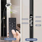 Pedestal Fan for Bedroom, Floor Lamp with Fan RGB 18w/1500lm, 3-Speed Stand Fan Stepless Adjustable 3000K-6000K Color and Dimmer, Remote and Button Control, Adjustable Gooseneck Gloor Lamp (Black)