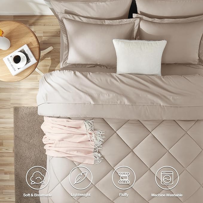 CozyLux King Size Comforter Set Linen - 7 Pieces Bed in a Bag King, Luxury Soft Bed Set for All Seasons, Bedding Set with Down Alternative Comforter, Sheets, Pillowcases & Shams
