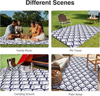 OLANLY Reversible Outdoor Rug 9x12 ft Clearance, Waterproof Outdoor Plastic Straw Rug with Interlacing Pattern, RV Mat for Patio, Camping, Balcony, Deck, Backyard, Navy & White