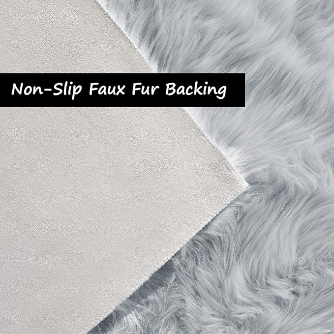 Goolela Super Soft Faux Sheepskin Grey 2x6 Runner Rug, Plush Fur Throw for Bedroom, Dorm, Office