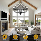 Black Chandelier 36-Light Industrial Iron Candle Chandelier Modern Suspended Farmhouse Chandeliers Pendant Light Fixtures for Dining Room Bedroom Living Room Kitchen Island Foyer E12 Bulb