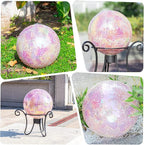 VCUTEKA Gazing Ball, Iridescent Crackled Glass Mosaic Gazing Balls Sphere for Garden Lawn Outdoor Ornament Yard Decorative, 10-Inch, Pink