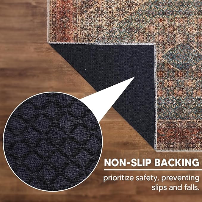 Keen Home Design 6x9 Rug - Machine Washable Area Rug with Non-Slip Backing, Ideal for Living Room, Dining Room, Bedroom - Vintage, Easy Clean, Durable, Low Pile Rug - (6' x 9')